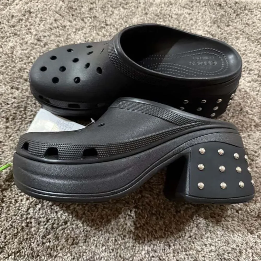 NWT Crocs Siren Studded Heel Clog Black Shoes Size Men13 Chunky Rare - Picture 1 of 10